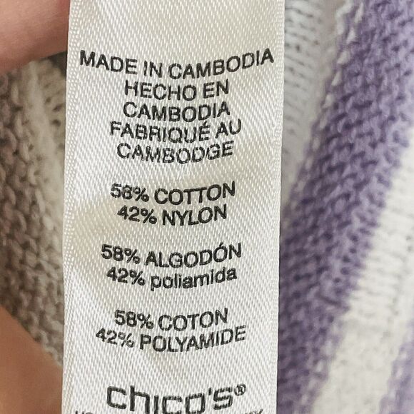 Chico's White Grey Purple Stripe 3/4 Sleeve‎ Nubby Knit Sweater Womens 1 Medium - Picture 7 of 7
